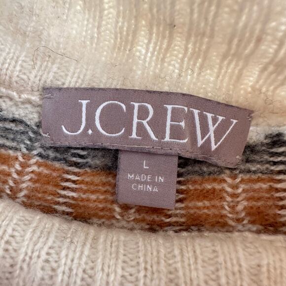 J Crew Lambswool Blend Classic Fair Isle Yoke Mock Neck Neutrals Cream Sweater L - Picture 7 of 12
